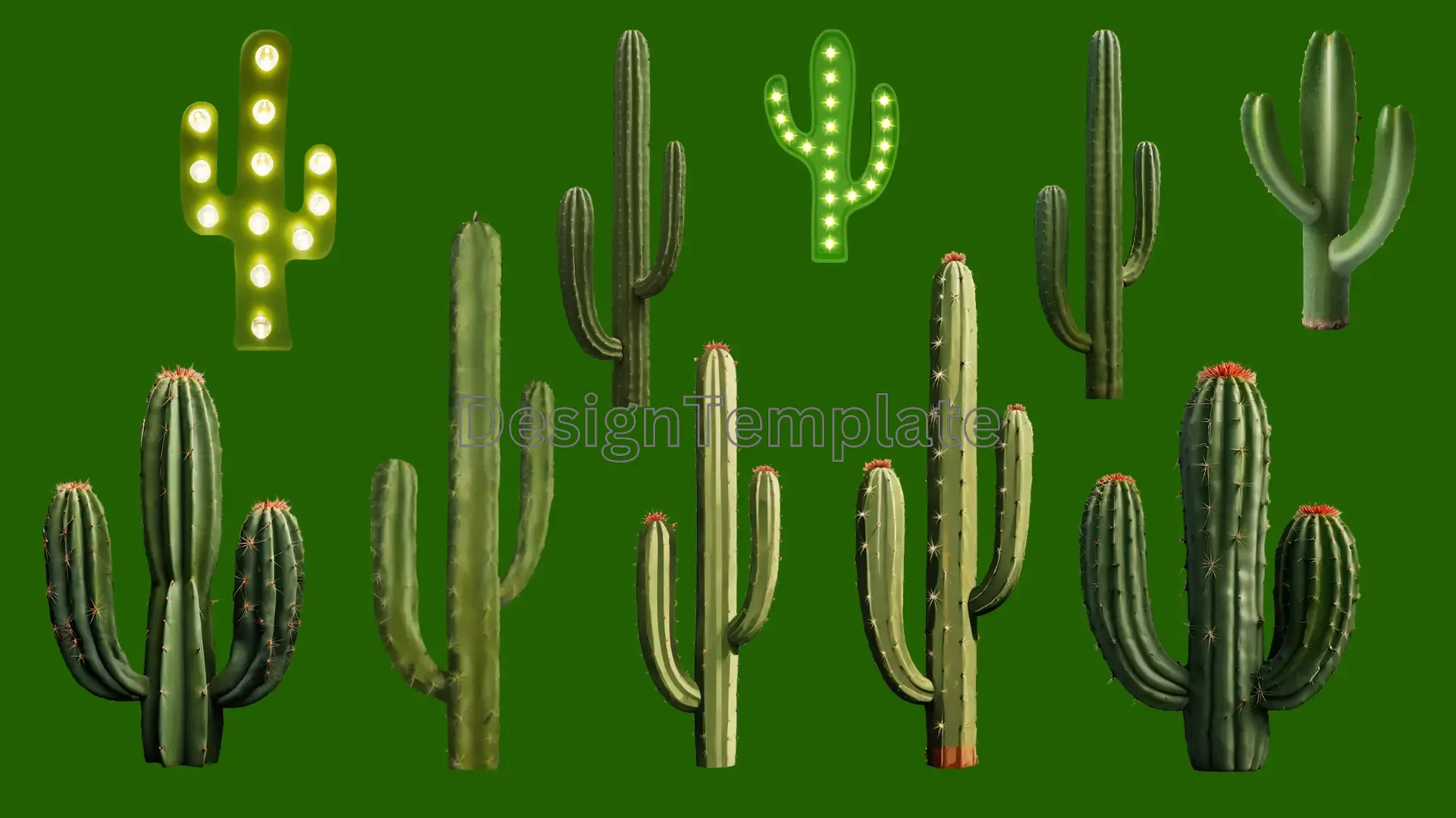 Bundle of 3D Cactus Design Elements image